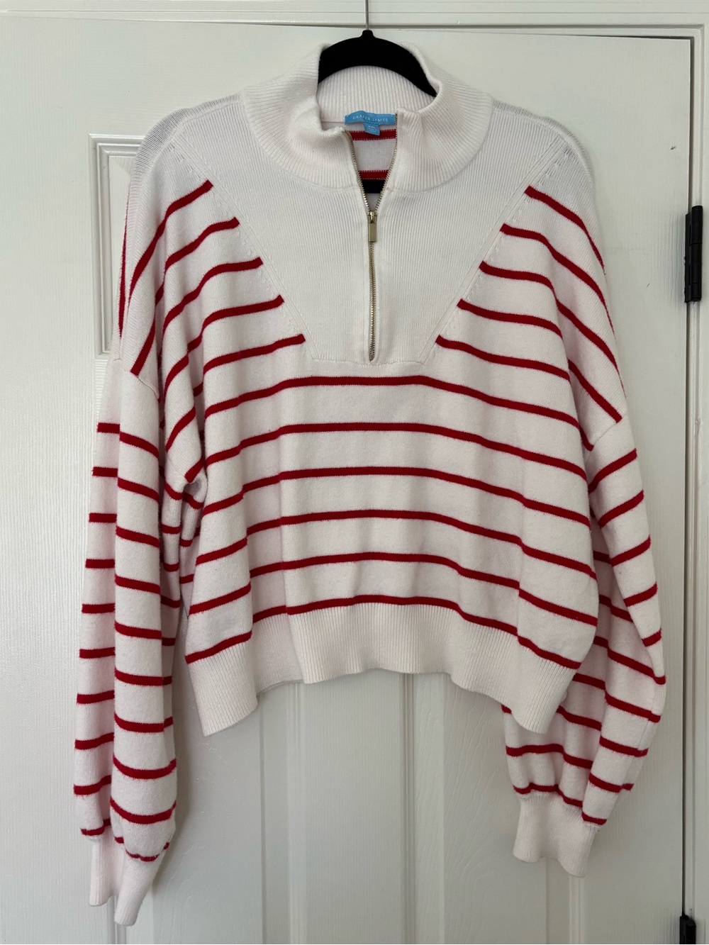 Draper James Red and White Striped Half Zip Sweater Size XXL